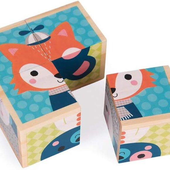Janod My First Blocks Forest Portraits - Animals (4 wooden cubes) Brand New - Picture 11 of 13